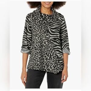 NWT Multiples Cowl Neck 3/4 Roll Tab Sleeves Asymmetrical Hem Tunic 1X